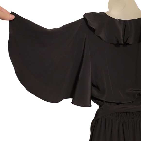 Michael Kors Collection Women’s Silk Jumpsuit Ruffle V-Neck Flutter Sleeve Black - Picture 8 of 16